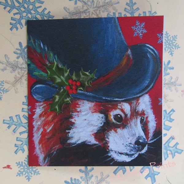 Christmas Steampunk Red Panda Art Greeting Card From Original Painting