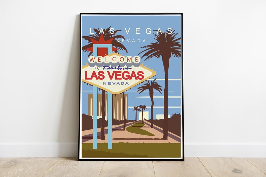 Las Vegas retro travel poster, Las Vegas travel print, USA travel decor