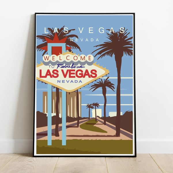 Las Vegas retro travel poster, Las Vegas travel print, USA travel decor