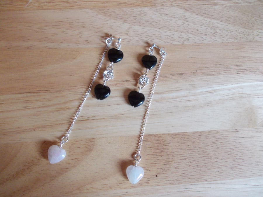 Obsidian and rose quartz drop earrings