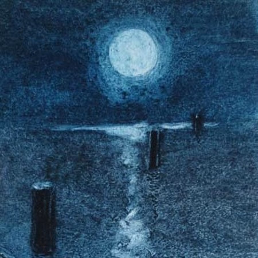 Moon shining on the sea original collagraph print no.2 of an edition of 3