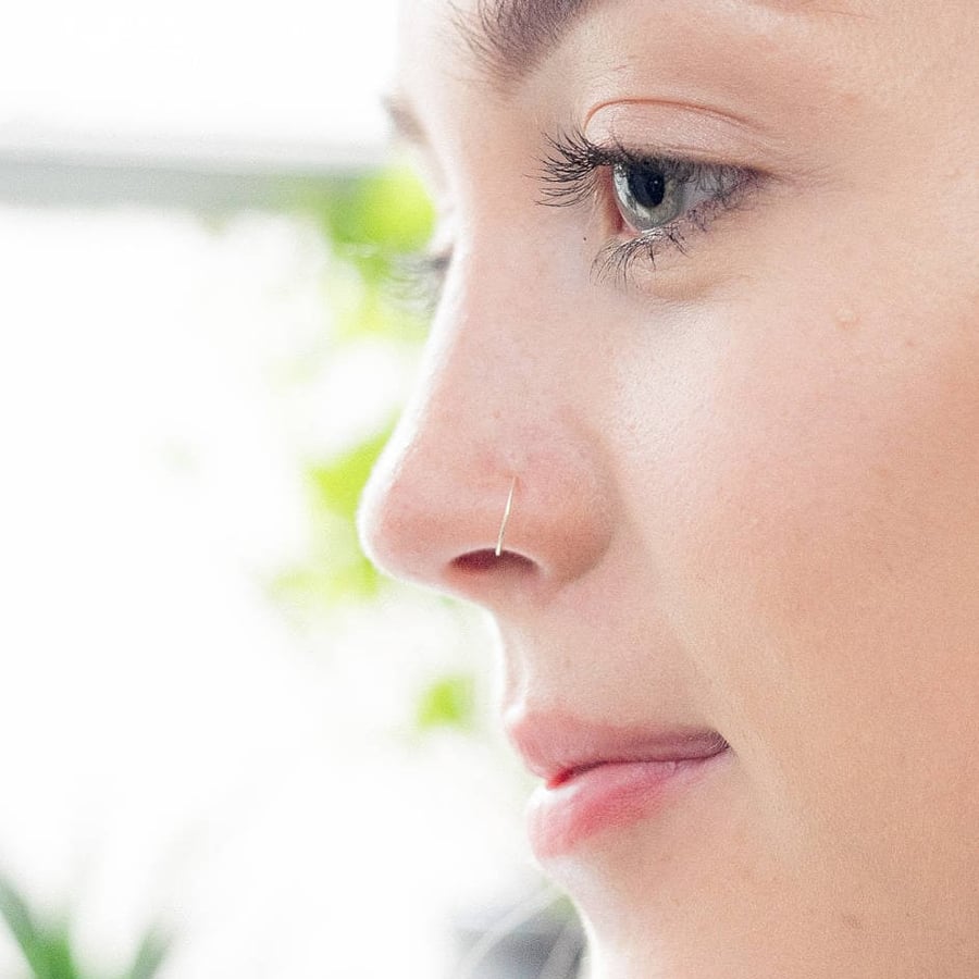 Very thin Nose ring in 9ct Yellow Gold and Sterling Silver , 0.4mm26 GAUGE, Earr