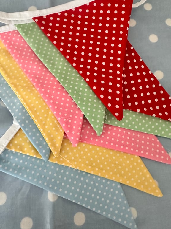 3m, 5m, 10m Spotty Fabric Bunting, Party Flag, Cotton Fabric Bunting