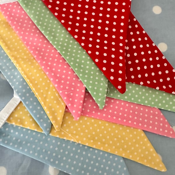 3m, 5m, 10m Spotty Fabric Bunting, Party Flag, Cotton Fabric Bunting