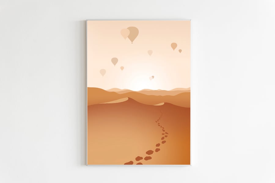 Hot Air Balloon Print, Cappadocia Print, Minimalist Desert Print