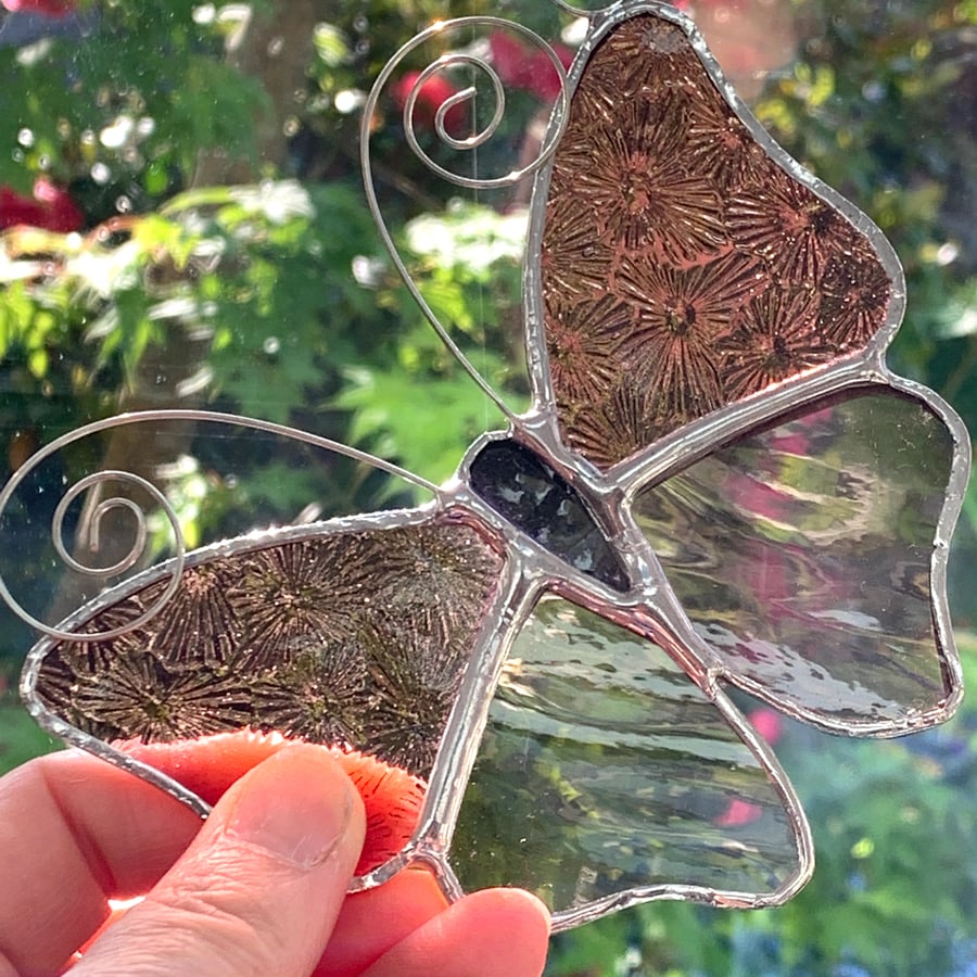 Stained Glass Butterfly Suncatcher - Handmade Decoration - Pink