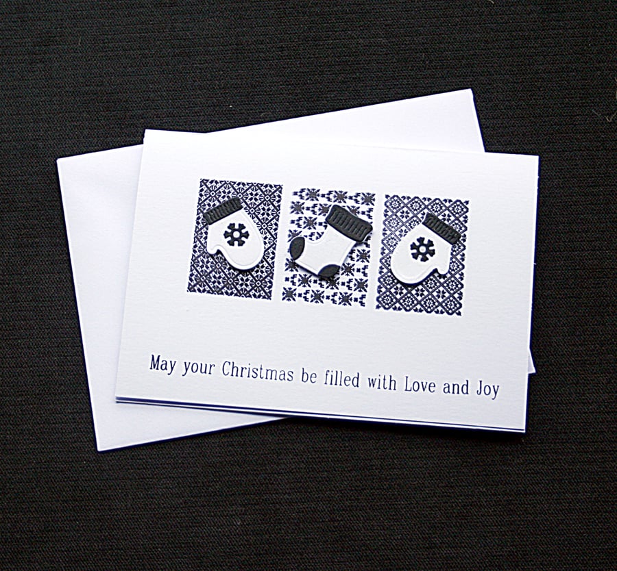 Monochrome Christmas Love & Joy - Handcrafted Christmas Card - dr17-0052