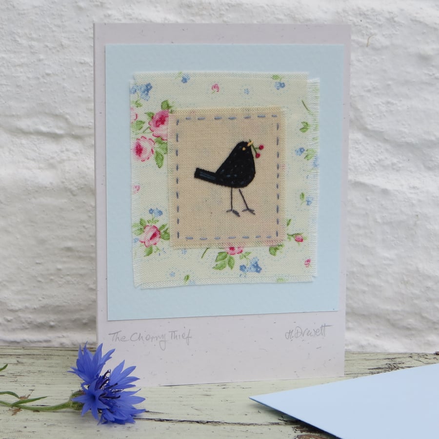 The Cherry Thief hand-stitched miniature, a special little card to keep!