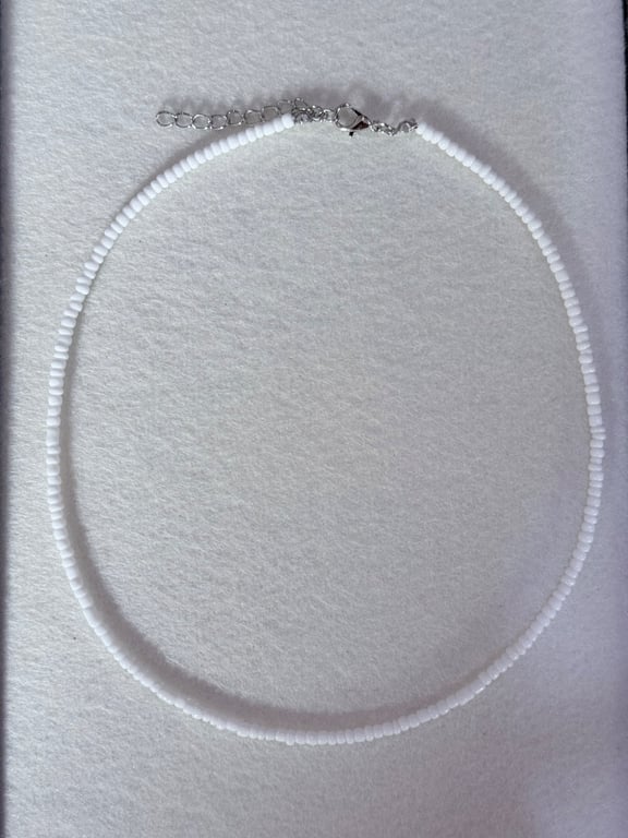 White Seed Bead Choker Necklace, Y2K Beaded Jewelry, Minimalist Style