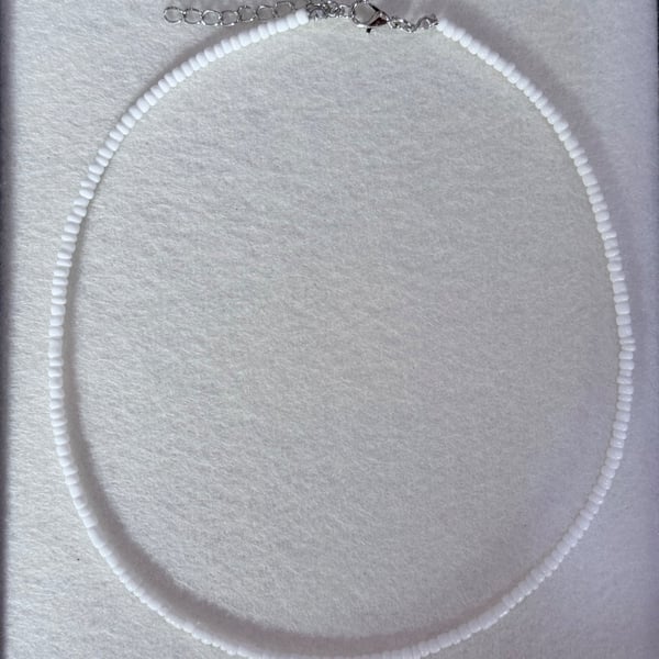 White Seed Bead Choker Necklace, Y2K Beaded Jewelry, Minimalist Style