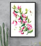 Pink Sweet Peas - Watercolour Floral Botanical Art Print Unframed