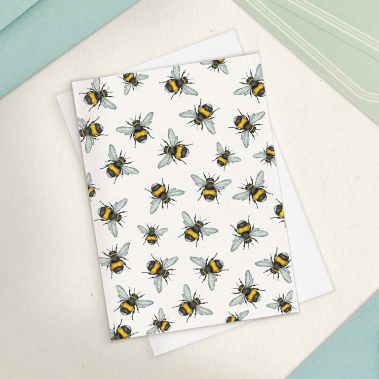 Single Bumble Bee Pattern Greetings Card - A6 Size