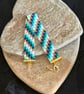 Handmade Beadwork Geometric Cuff Bracelet in Turquoise, Navy, White & Gold  - Image 2