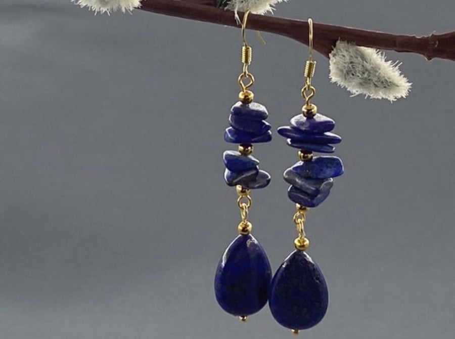 Gold Filled Lapis Lazuli Drop Earrings