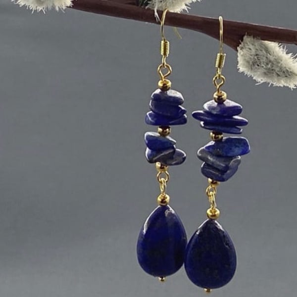 Gold Filled Lapis Lazuli Drop Earrings