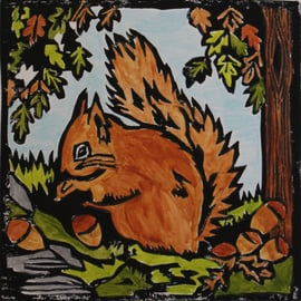 Red Squirrel lino print, limited edition