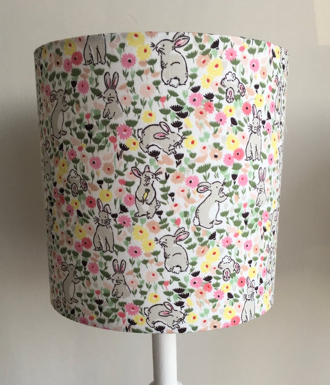 Bunny Hop - Handmade Children’s table Lampshade 20cm Drum.