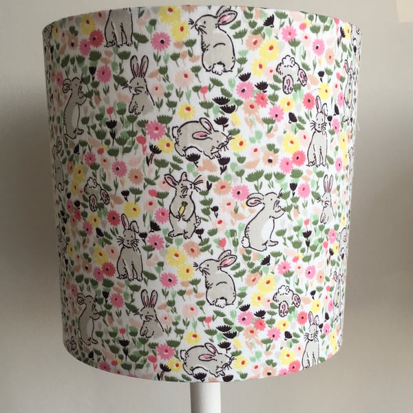 Bunny Hop - Handmade Children’s table Lampshade 20cm Drum.