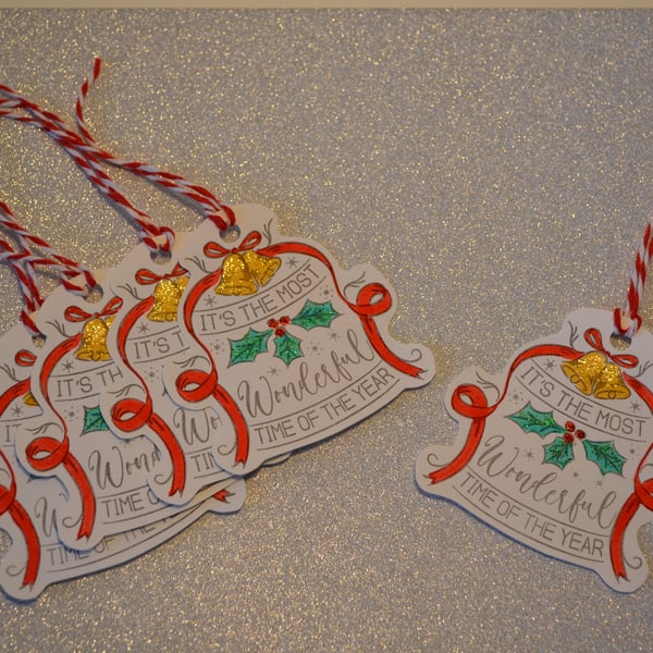 Christmas Bell Gift Tags – Set of 5 Handmade Holiday Tags