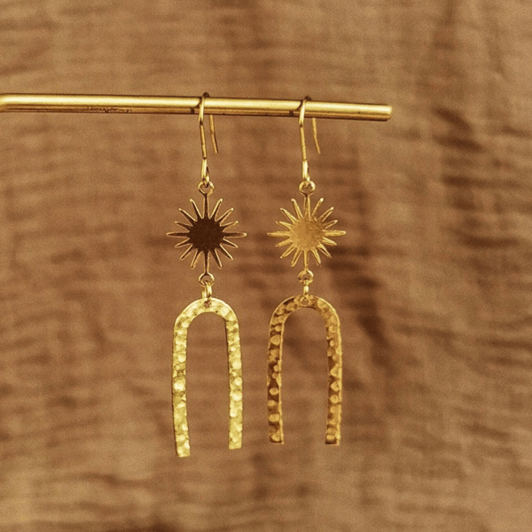 Minimal hammered brass earrings, statement jewellery, celestial jewellery