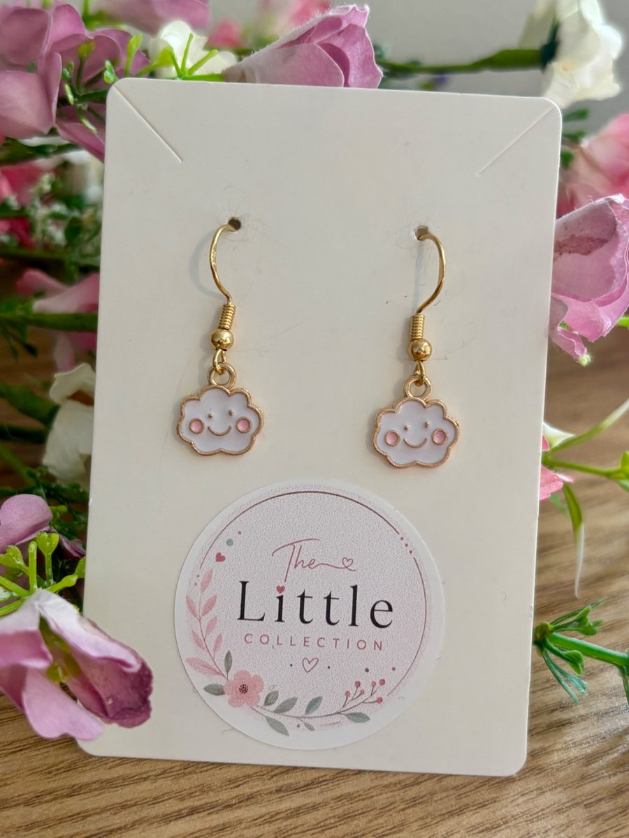 Cloud Dangle Earrings, Enamel Dreamy Charms, Handmade Jewellery