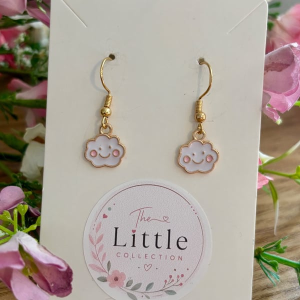 Cloud Dangle Earrings, Enamel Dreamy Charms, Handmade Jewellery
