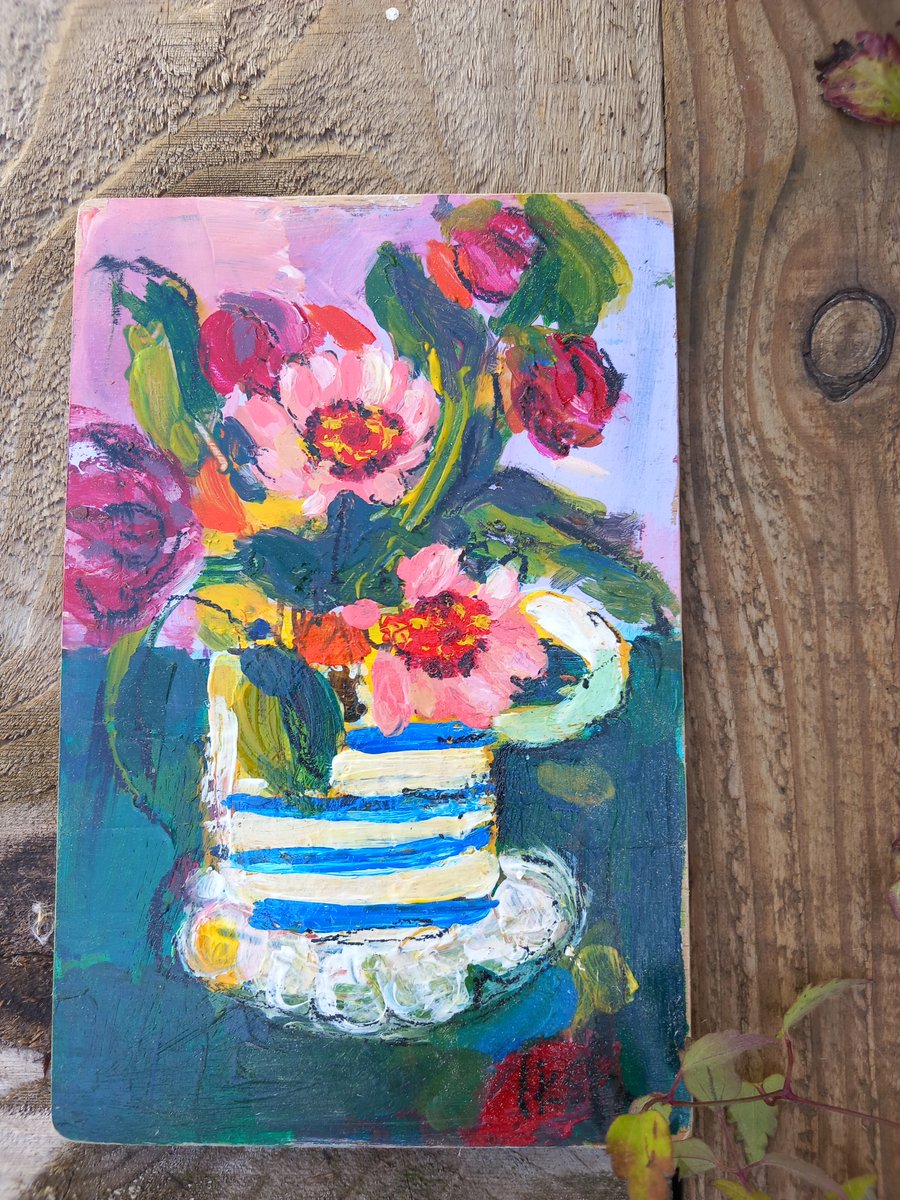 Still life flowers in stripy jug 