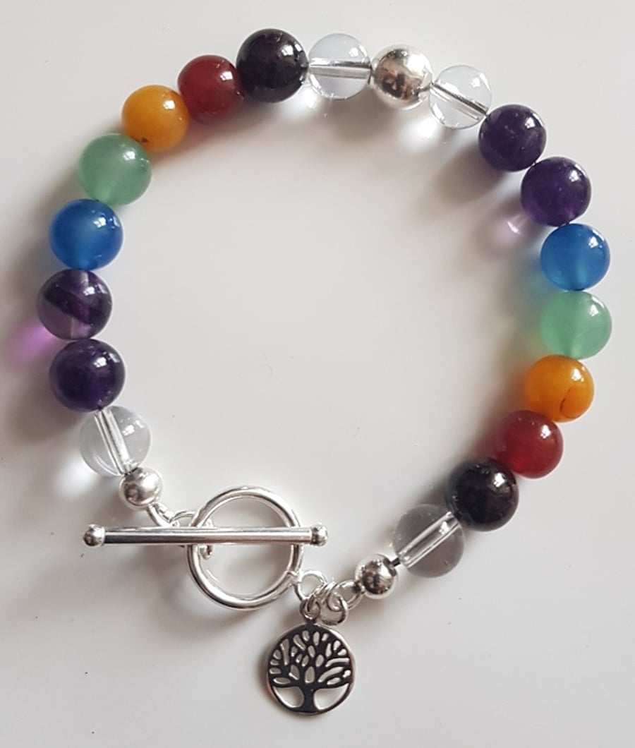 Sterling Silver & Semi-precious gem 'Chakra' bracelet, with charm: made to order