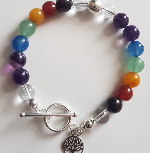 Sterling Silver & Semi-precious gem 'Chakra' bracelet, with charm: made to order