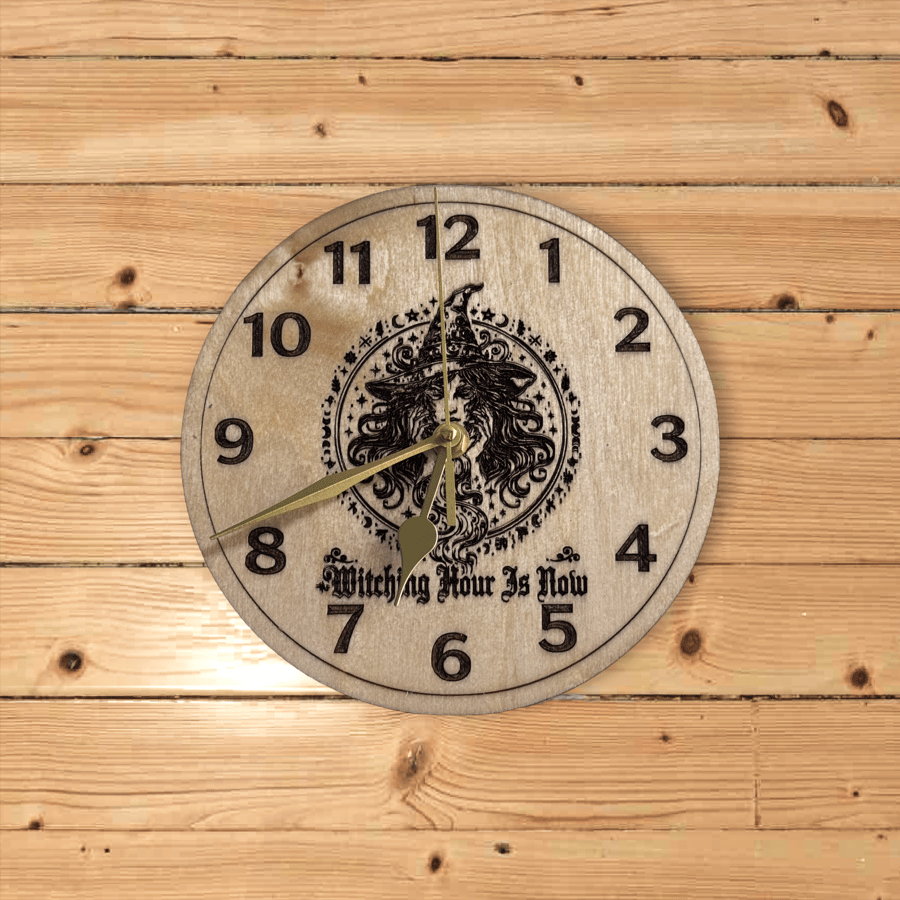 Witching Hour Wooden Wall Clock – Silent Gothic Witch Clock