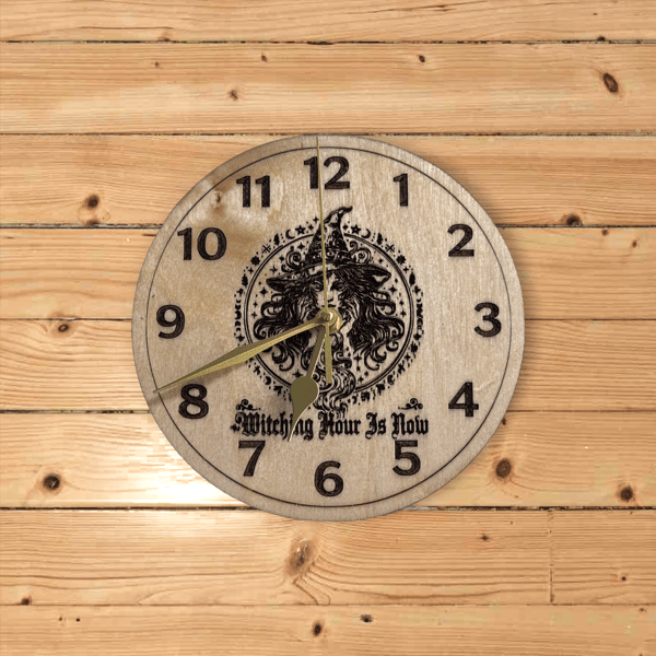 Witching Hour Wooden Wall Clock – Silent Gothic Witch Clock