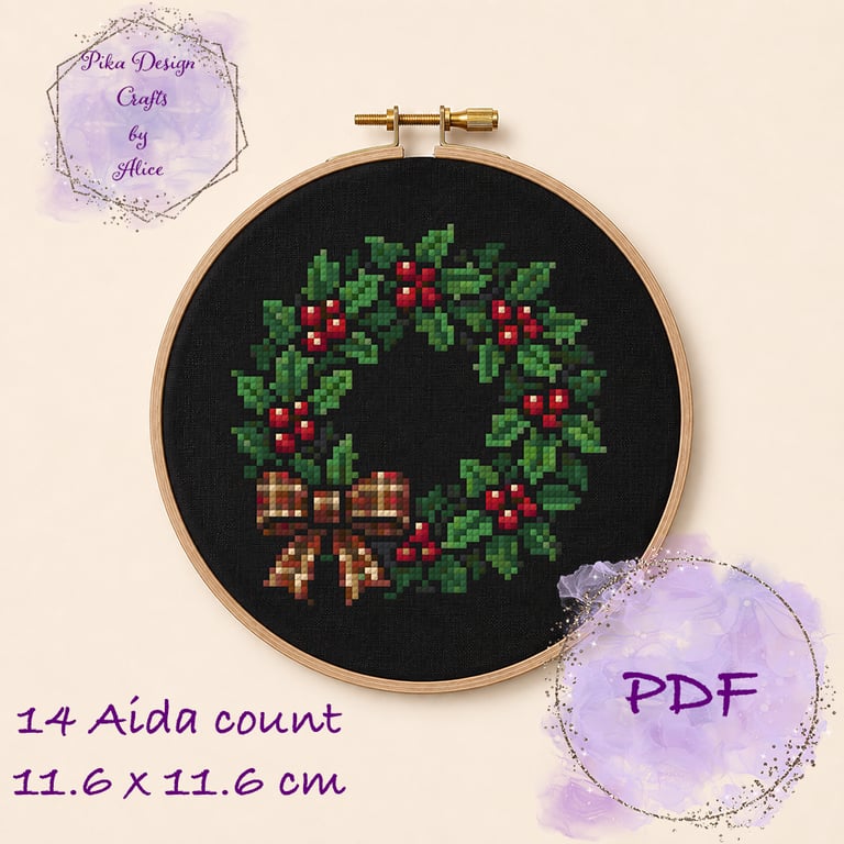 Christmas wreath cross stitch pattern pdf emailed