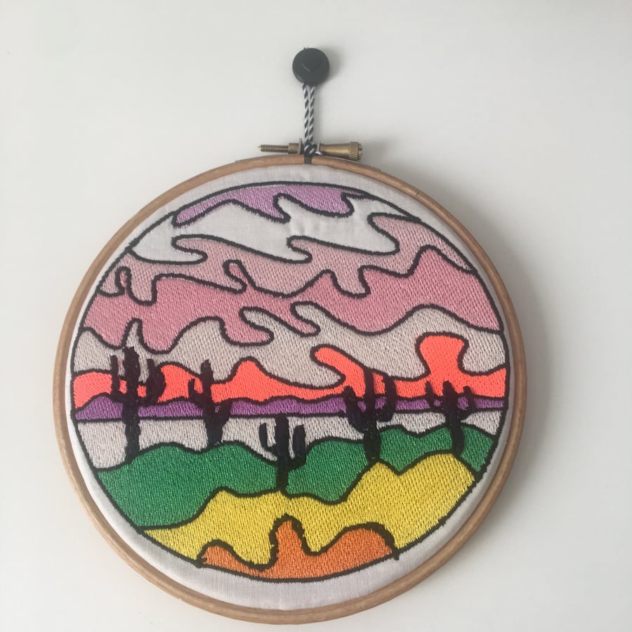 Zany Cactus embroidered hoop 