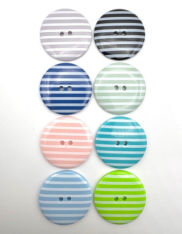 8 Large Stripey Buttons, 34mm Wide, 1 Each of 8 Colours, Buy One Get One Free