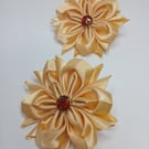 Gold Satin Ribbon Flower Hair Ties, Set of 2, Champagne Flower