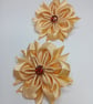 Gold Satin Ribbon Flower Hair Ties, Set of 2, Champagne Flower - Image 2