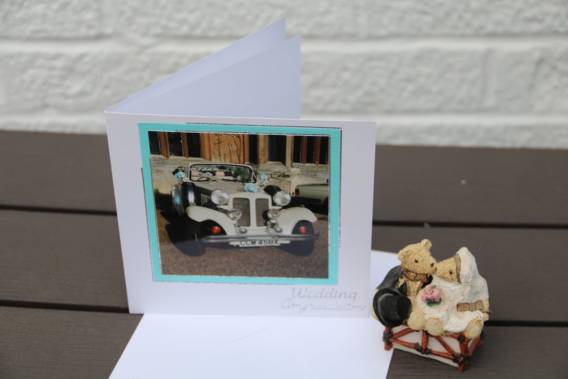 Photographic Wedding card,  Beauford wedding car, 6x6" card