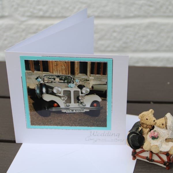 Photographic Wedding card,  Beauford wedding car, 6x6" card