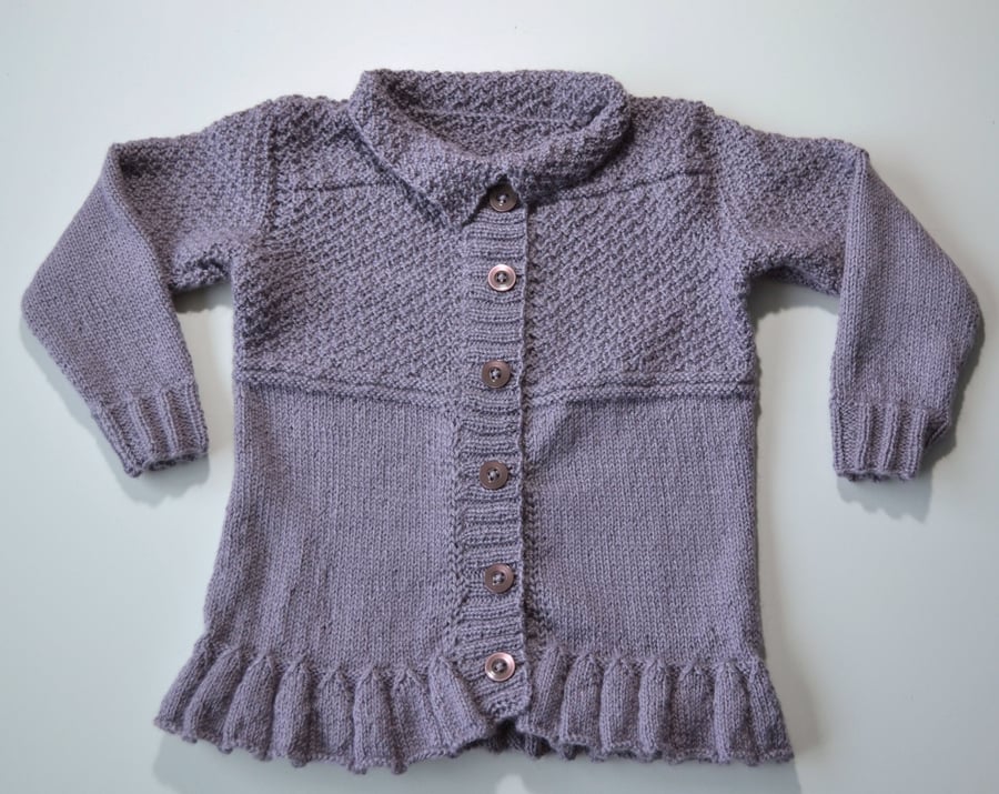 Hand Knitted Baby Girl Collared Coat Purple Alpaca Silk 18-24 months