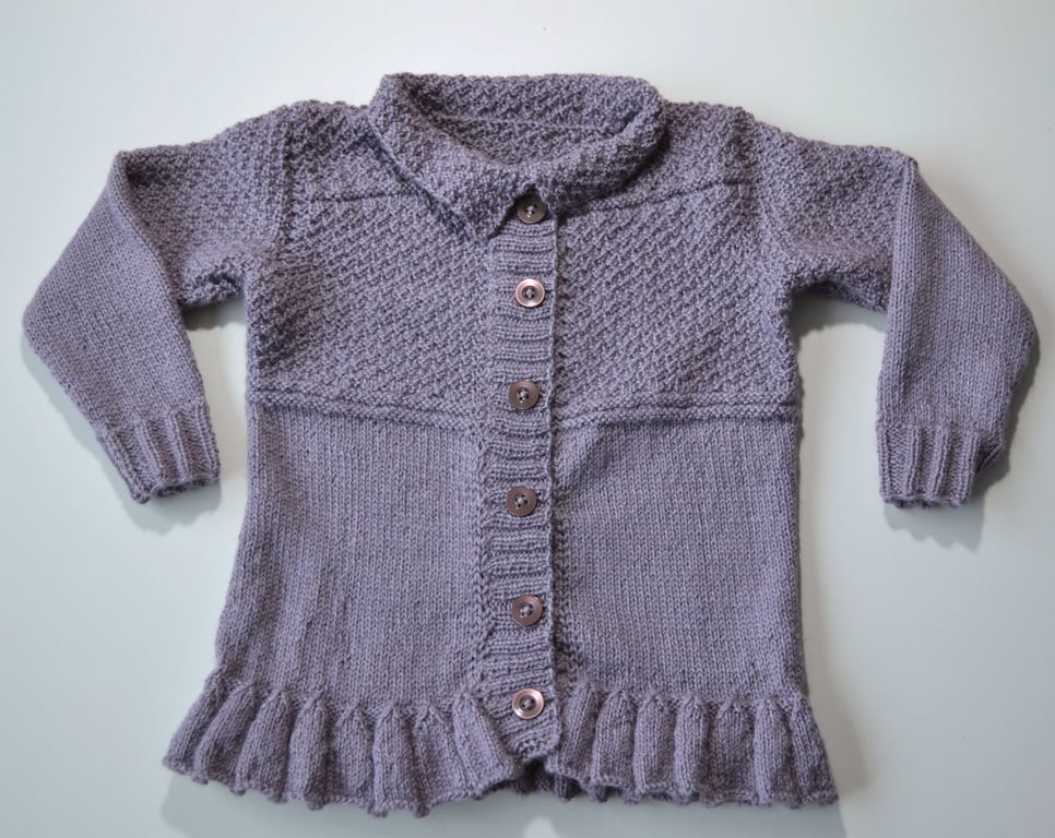 Hand Knitted Baby Girl Collared Coat Purple Alpaca Silk 18-24 months