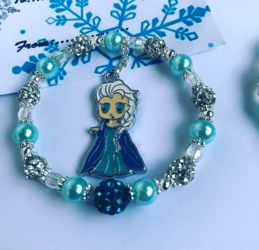 Toddler shamballa turquoise beaded princess charm bracelet 