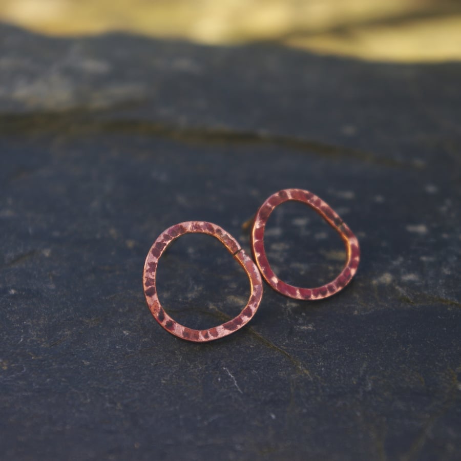  Copper Textured Circle Stud Earrings