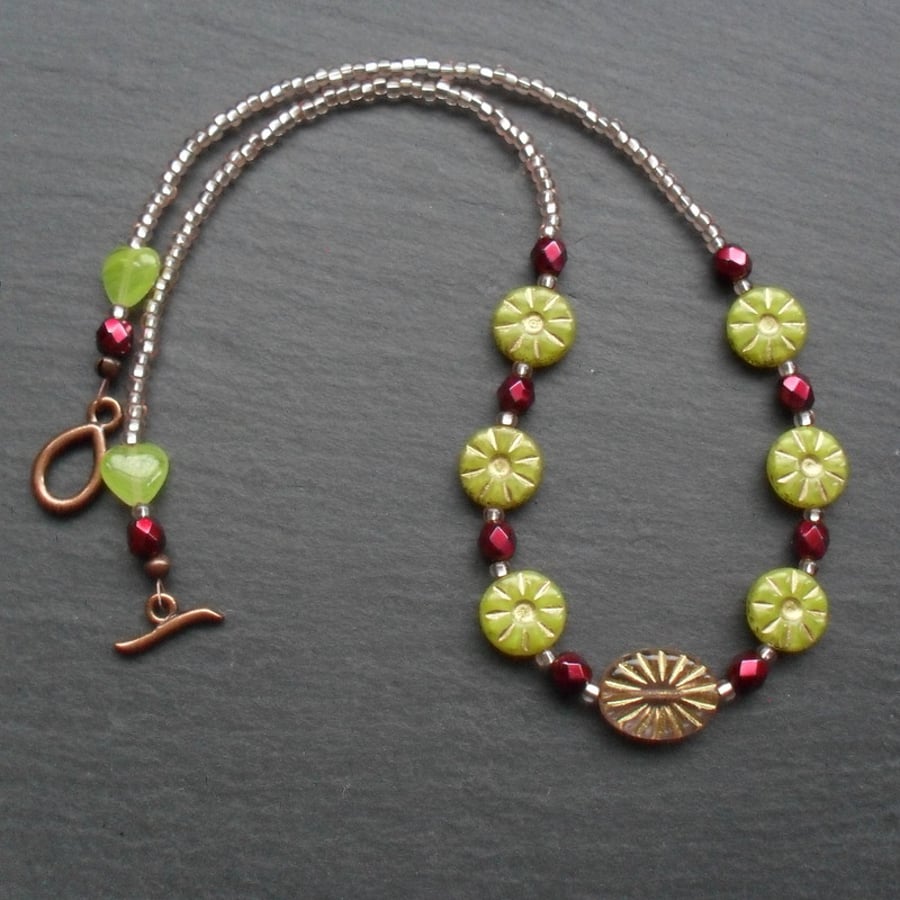 Czech Glass Bead Flower Necklace 