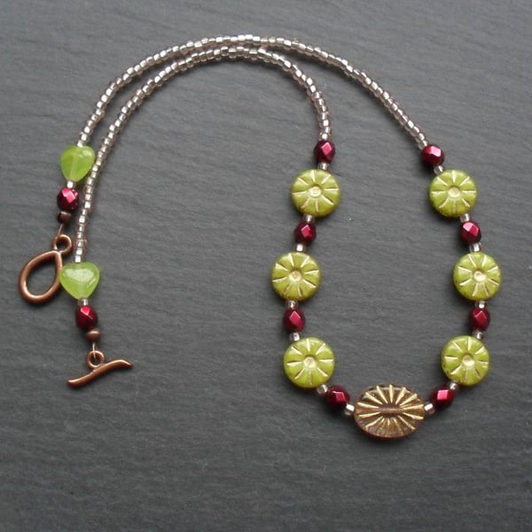 Czech Glass Bead Flower Necklace 