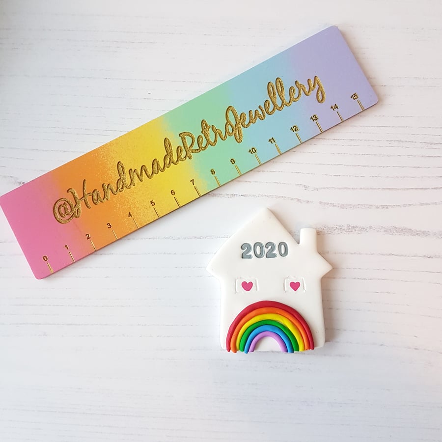 Lockdown 2020 Rainbow House hanging decoration OR Magnet, Hand painted, Handmade
