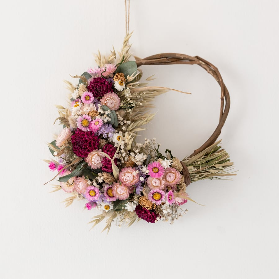 Perfectly imperfect Handmade rustic pink dried flower wreath