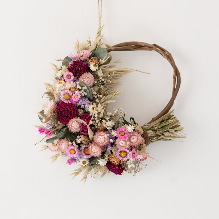 Perfectly imperfect Handmade rustic pink dried flower wreath