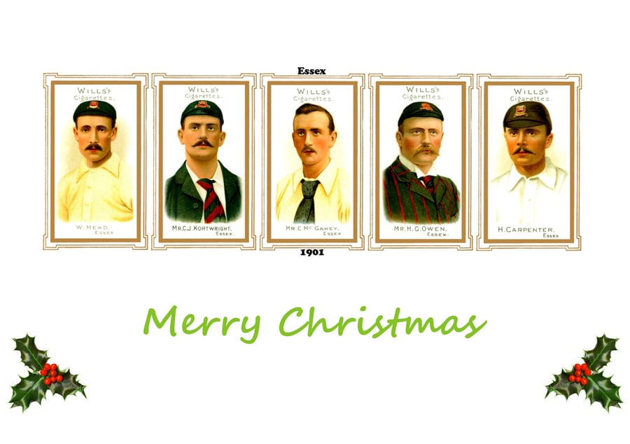 Christmas card cricket vintage 1901 design. Essex. Mead, Kortwright,  FREE UK P 