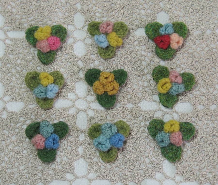 Hand crocheted spring posy flower brooch