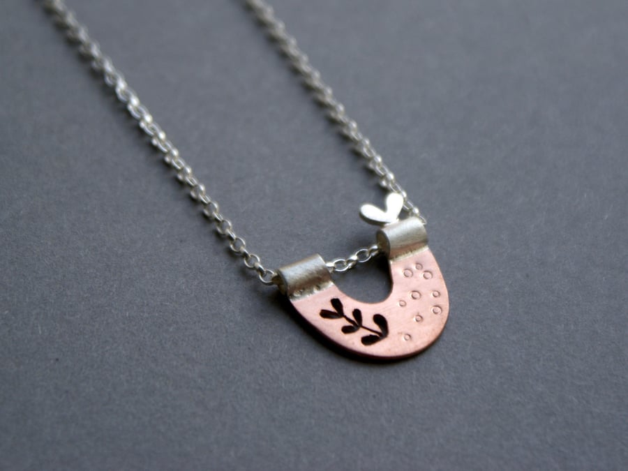 Personalised copper and silver nest necklace 